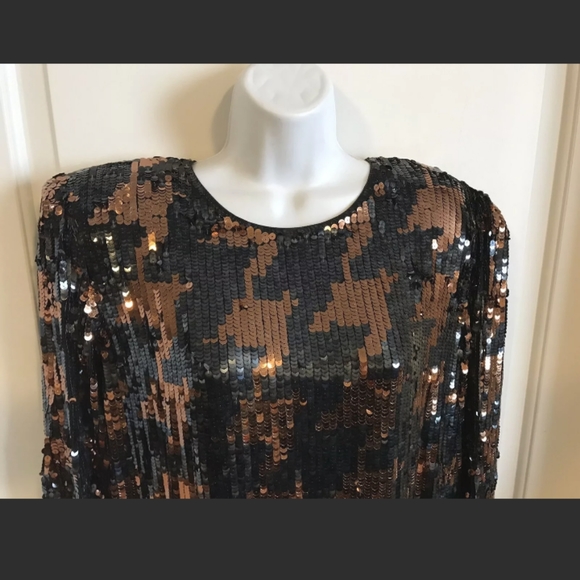 Vintage ARGENTI Silk Cocktail Dress Pink/Black Sequin Houndstooth pattern, sz 12 - Picture 2 of 5